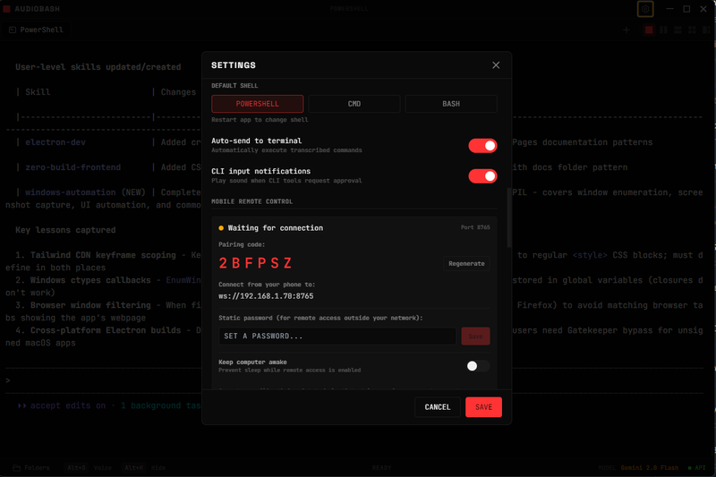 Mobile remote control settings
